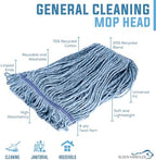 KLEEN HANDLER HEAVY DUTY Commercial Mop Head Replacement, Wet Industrial Cotton Looped End String Cleaning Mop Head Refill, Blue Mop, Universal Headband