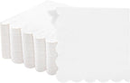 100 White Scalloped Cocktail Napkins, 3 Ply 5 x 5 Inch Beverage Napkins Paper Napkins Disposable Luncheon Napkins for Wedding Birthday Party Bridal Anniversary Baby Shower