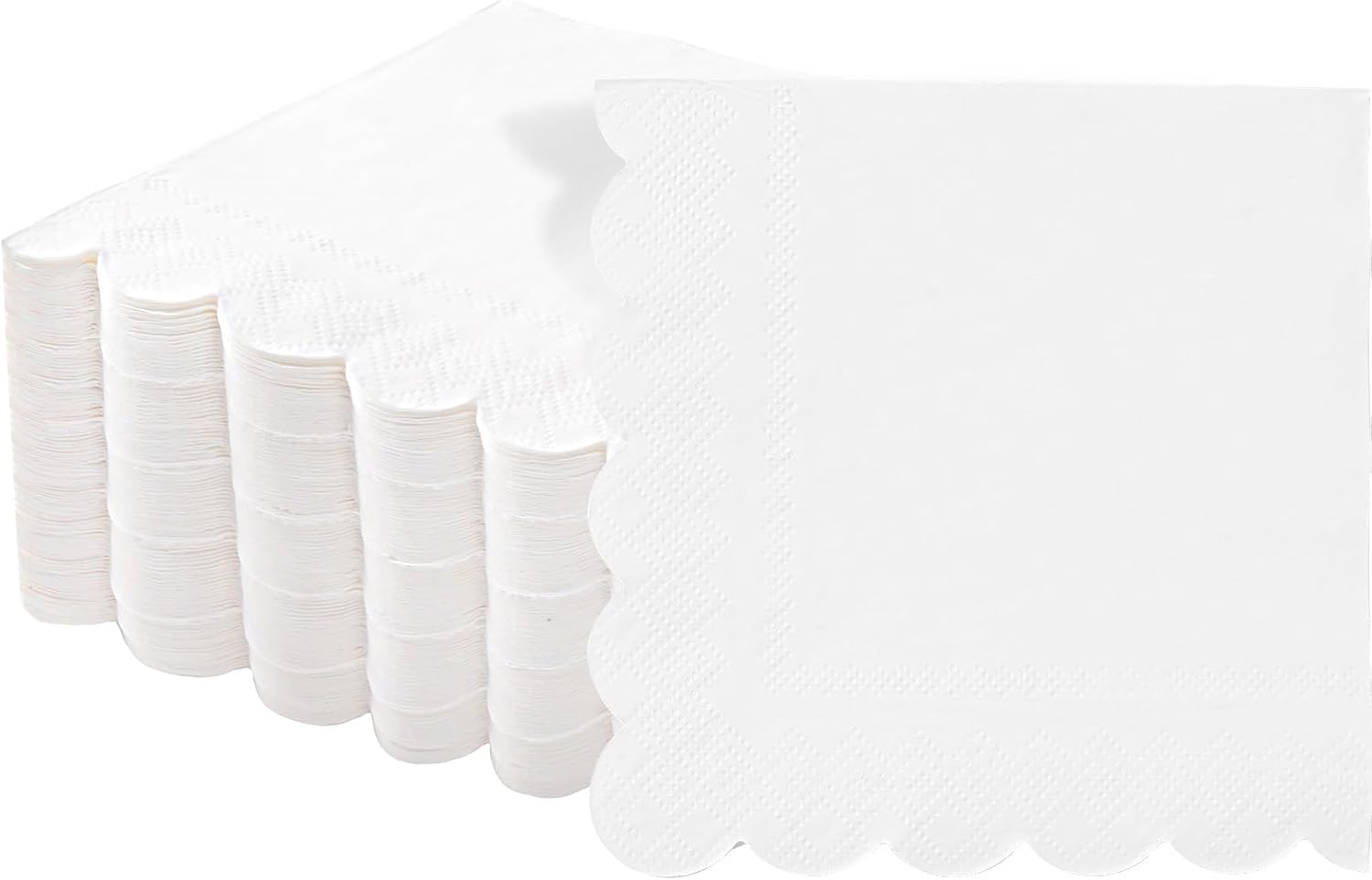 100 White Scalloped Cocktail Napkins, 3 Ply 5 x 5 Inch Beverage Napkins Paper Napkins Disposable Luncheon Napkins for Wedding Birthday Party Bridal Anniversary Baby Shower