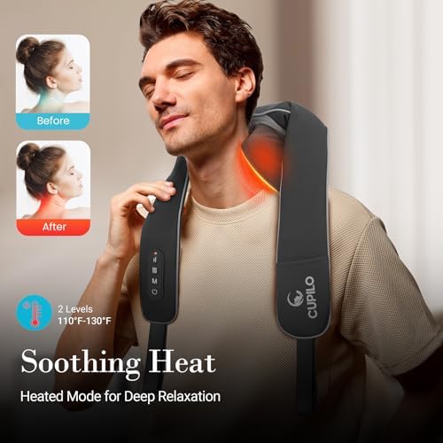 CuPiLo Shiatsu Neck and Shoulder Massager with Heat [Remote Control], FSA Eligible HSA, 6D Kneading Neck Massager for Pain Relief Deep Tissue, Fathers Day Dad Gifts for Men Him Mom Her