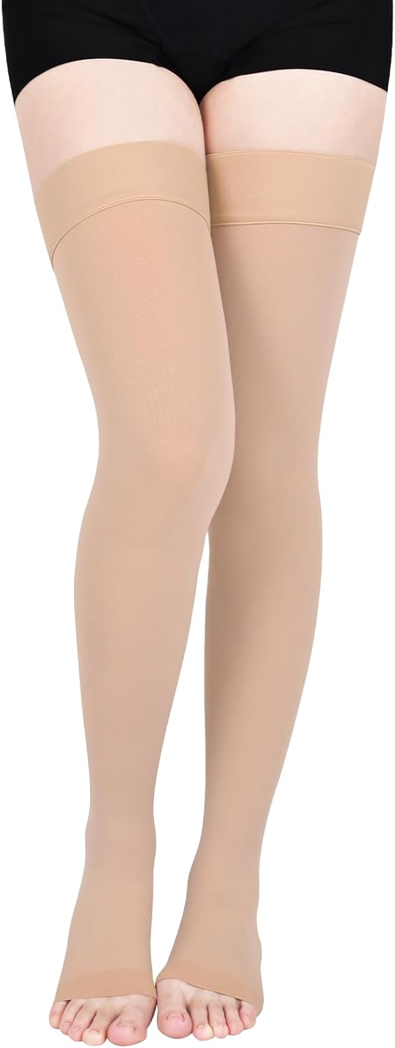 20-30mmHg Compression Stockings for Women, Open-Toe Thigh High Compression Socks, Medical Compression Stockings for Varicose Veins, Swelling, Teacher, Doctor