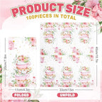 Whaline 100Pcs Tea Party Guest Napkins Floral Teacup Disposable Napkins Flower Tea Cup Dinner Paper Hand Towel for Bathroom Wedding Baby Shower Party Table Decor Supplies