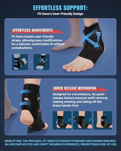 Fit Geno Ankle Brace for Sprained Ankles - Adjustable Breathable Support with Quick-Release Straps for Pain Relief and Swelling Reduction for Men and Women (Left XS/S, Ankle size 7''-8.6'')