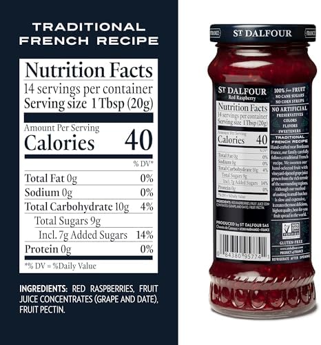 St. Dalfour Red Raspberry Fruit Spread - 10oz - 100% from Fruit, No Artificial Ingredients, Non-GMO, No Cane Sugars, All Natural - Pack of 6