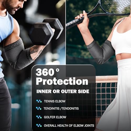 POWERLIX 2Pack Elbow Orthopedic Brace Compression Support (Pair) - Elbow Sleeve for Tennis, Golfer’s Elbow, Bursitis, and Sprains, Arthritis, Tendonitis. Pain Relief (Black, XL)