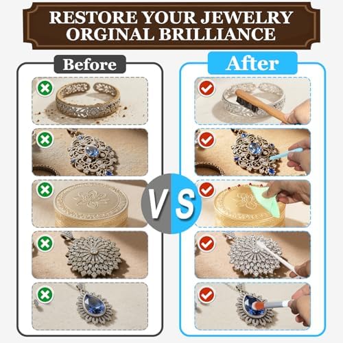 Jewelry Cleaning Kit,20 Pcs Professional Silver Cleaning Kit with Polishing Cloth Needles Brush for All Jewelry Diamond Ring Earring