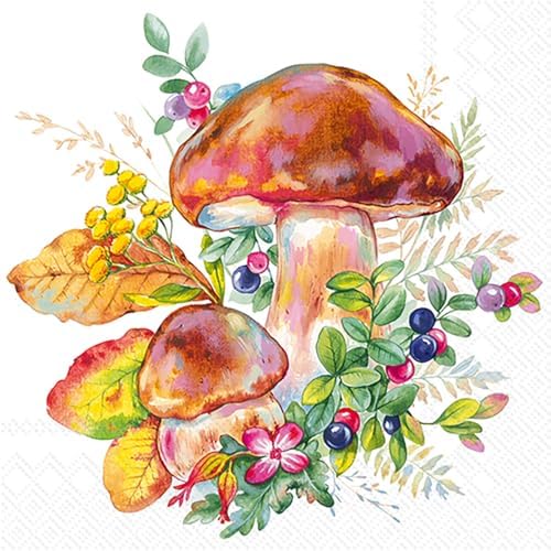 IHR Ideal Home Range Cocktail Napkins Disposable 3-Ply Paper Party Napkin Pack, 5" x 5", Mushroom Season, 20-Count