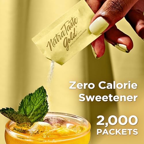 NatraTaste Gold Zero Calorie Sucralose Sweetener Packets, 2000 Ct., Gluten Free, Vegan, Sugar Substitute for Hot and Cold Drinks, Coffee, Iced Tea, Baking and More