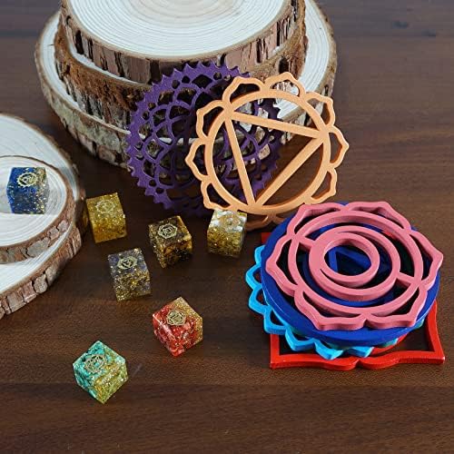 7 Chakra Wooden Pieces and 7 Chakra Orgon Energy Cube Crystal Stone for Spiritual Energy Healing and Meditaion