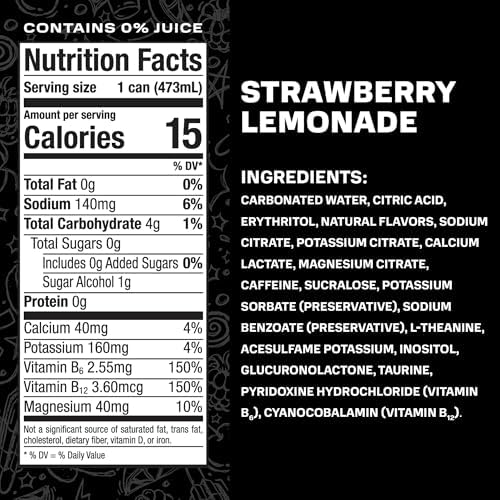 PRIME Energy STRAWBERRY LEMONADE, Sugar Free Energy Drink, 200mg Caffeine and 355mg of Electrolytes for Hydration, Low Calorie, Vegan, Gluten Free,16 Fluid Ounce, 12 Pack
