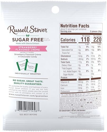 RUSSELL STOVER Sugar Free Strawberry Flavored Crème Candy, 2 oz. bag (Pack of 10)
