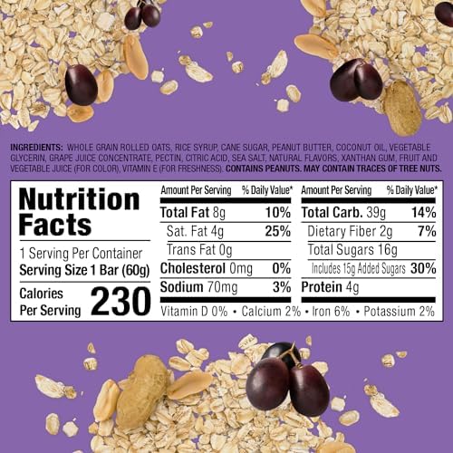 Bobo's Grape PB&J Oat Snacks, Simple Ingredients, Whole Grain Oats, Plant Based, Non-GMO, Gluten Free Breakfast Bars, Healthy Snacks for Adults & Kids (24 Snacks)