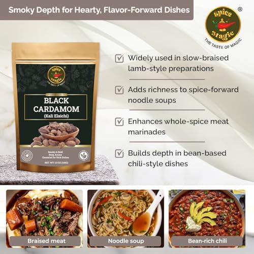 Spice Magic Black Cardamom Pods – 3.5 oz (100 g) | Whole Smoked Cardamom (Badi Elaichi) | Non-GMO | Bold Smoky Aroma for Indian & Asian Cooking