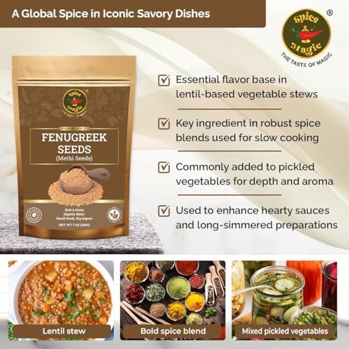 Spice Magic Fenugreek Seeds 7oz (200g) I Whole Methi Seeds for Cooking & Sprouting | 100% Natural, Non-GMO, Gluten-Free, Raw Indian Spice | Perfect for Curries, Herbal Tea, Spice Blends & Pickling