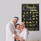 Fabric Ramadan Mubarak Advent Calendar Countdown 30 Days Mystery Eid Mubarak Countdown to Eid Calendar Advent Calendar with 30 Pockets for Ramadan Day Home Wall Decoration