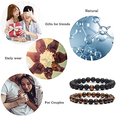 MengPa Mens Beaded Bracelets Couples Matching Bracelet Set Lava Rock Beads for Women Stone Jewelry