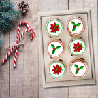 Poinsettia Holly Edible Cupcake Toppers, Christmas Cake Decorations, Christmas Cake Topper, Xmas Poinsettia Cupcake & Cookie Decor, PRECUT 4cm / 1.5 inch Wafer Discs (12)