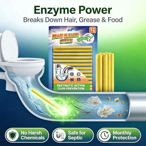Drain Cleaner and Deodorizer Sticks, 24 Pcs Enzyme Drain Sticks - Natural Clog Remover & Odor Eliminator, Prevent Clogged Drains Year-Round in Kitchen, Bathroom, Shower & Toilet