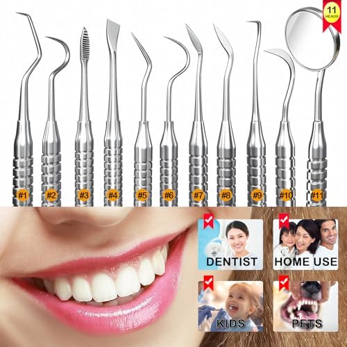 Dental Tools, Dental Pick for Teeth Cleaning, Stainless Steel Hygiene Kit with Tooth Scraper Plaque Tartar Remover - with Case