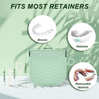 AOOWU Silicone Retainer Case with Hanging Ring Cute Retainer Holder Dental Thin Container Braces Case with Vent Holes Aligner Cleaner Brush Portable Travel Partial Denture Night Mouth Guard (Green)