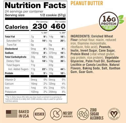 Lenny & Larry's Complete Protein Cookie, [Peanut Butter], Chewy Soft Baked, 16g Plant Protein, Vegan, Non-GMO, High Fiber, [4 Ounce] Cookie (Pack of 12)