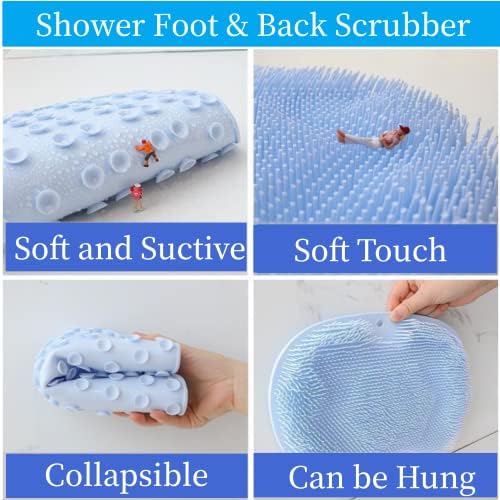 YVPSI Shower Foot & Back Scrubber, Wall Mounted Massage Pad, Silicone Bath Massage Cushion Brush with Suction Cups for Body Scrubber Improve Foot Circulation & Soothes Tired Feet (Blue)