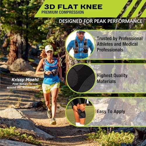 Pro-Tec Athletics 3D Flat Knee Support, Advanced Flat Knit Technology for Custom Fit, Breathable Multi-Directional Stretch Fabric, Non-Slip Gel, Full Range of Motion, XL, Blue/Black