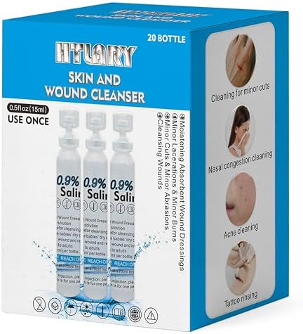 Sterile Saline Solution, 20-Pack Skin and Wound Cleanser, 0.9% Sodium Chloride Wound Wash & Nasal Rinse