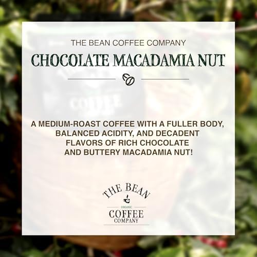 The Bean Organic Coffee Company Chocolate Macadamia Nut, Medium Roast, Ground Coffee, 16-Ounce Bag, Café molido tostado orgánico