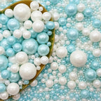 CandiJumpin Edible Pearls for Cake Decorating, Light Blue and White Pearl Sprinkles Baby Blue Sugar Pearls Edible Cake Decorations White Pearl Sugar Sprinkles Cupcake Toppers Baby Shower Party Birthday Wedding Christmas Supplies 3 OZ