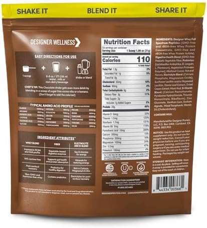 Designer Wellness, Designer Whey, Natural Whey Protein Powder with Probiotics, Fiber, and Key B-Vitamins for Energy, Gluten-Free, Gourmet Chocolate 4 lb