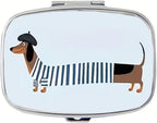 Dachshund Pill Box 2 Compartment Small Pill Case for Purse & Pocket Travel Portable Metal Medicine Box to Hold Vitamins Medication Fish Oil Supplements Dachshund for Women Men (YH3880)