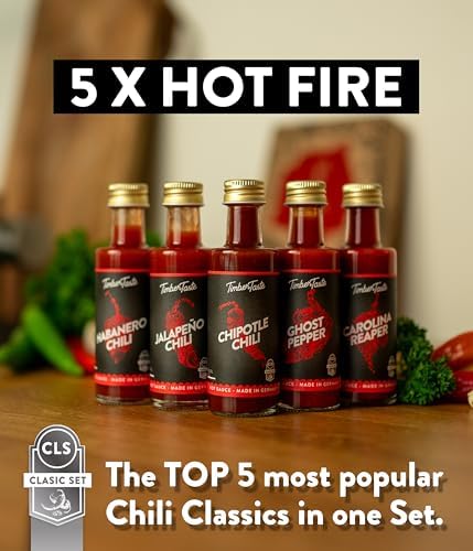 TIMBER TASTE® Hot Sauce Gift Sets [5x1.35 oz] - Hot Sauce Variety Pack of Classic Chili Condiments | Hot Ones Hot Sauce Style Sampler | Chili Gift Set in Mini Bottles for Men & Women Birthday