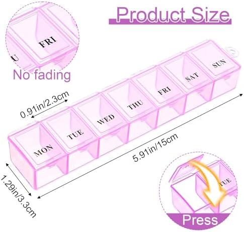 WLLHYF 4 Pack Weekly Pill Organizer, Portable Pill Box 7 Day Pill Cases Travel Medicine Organizer for Vitamins, Supplements and Medications