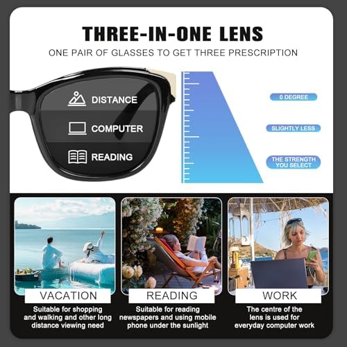 FONHCOO Progressive Multifocal Sunglasses for Women, Square No Line Reading Sunglasses Outdoor Sun Readers UV400 Protection