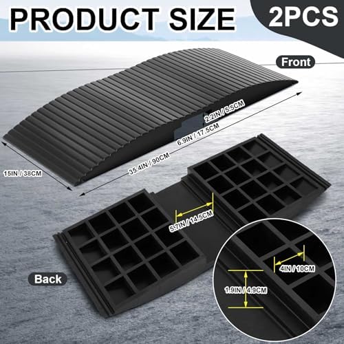 2 Pack 15 x 35.4 x 2.8 Inch Rubber Curb Ramp Bridge Threshold Ramps for Doorways, Get in and Out of Houses, Wheelchairs/Walkers, Non Slip Indoor Outdoor Patio Transition Ramp
