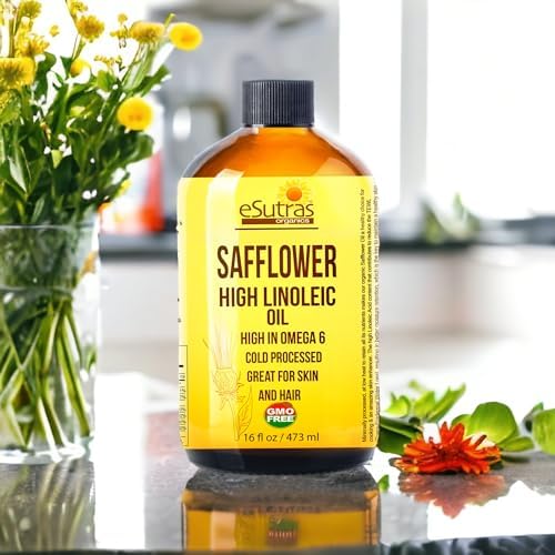 eSutras Organics Safflower Hi Linoleic Oil, Cold pressed from High Linoleic Safflower seeds 8 oz