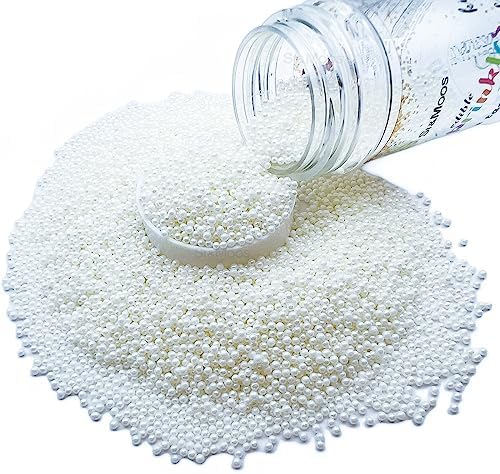 SE Si&Moos Nonpareil Sprinkles, 2mm White Mini Edible Pearls White Sprinkles for Cake Decorating Halloween Cookie Decorations Wedding Baby Shower Party Christmas Holiday Supplies 3.5 OZ