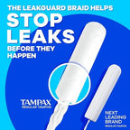 Tampax Compact Pearl Tampons for Women Multipack, with LeakGuard Braid & Extendable Applicator, Regular/Super Absorbency, Compact Extendable Applicator, Unscented, 45 Count