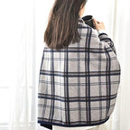 forestfish Fleece Wearable Blanket, Plaid Lap Blanket Comfy Poncho Throw with Buttons for Bed Sofa Office, Navy-Gray