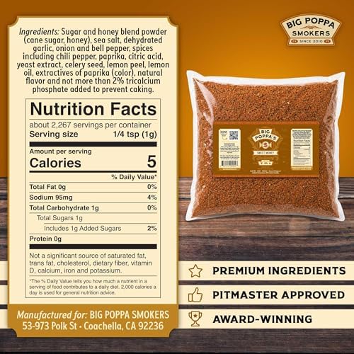 Big Poppa’s Sweet Money BBQ Rub – Prize-Winning Sweet & Savory Pork Seasoning with Granulated Honey – Gluten-Free Dry Rub for Ribs, Pulled Pork & More – Bulk Bag for BBQ, Smoking & Grilling (5lb)