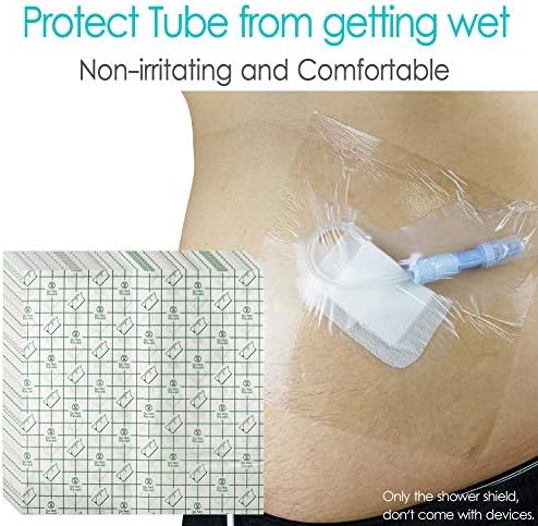 Waterproof Shower Cover Shields for Dialysis Port Picc Line Chest Catheter PD Peritoneal Dialysis Chemo Port Feeding Tube Shower Protector 8" x 8" (Pack of 25)