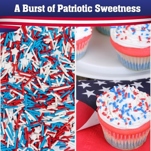 Twisweet Edible Patriotic Sprinkles for Cake Decorating, 4th of July Red White Blue Sprinkles Mix Baking Candy, Cupcake Topper Cookies Ice Cream Cake Decorations, Independence Day Birthday Festival Supplies (130g/4.58oz)