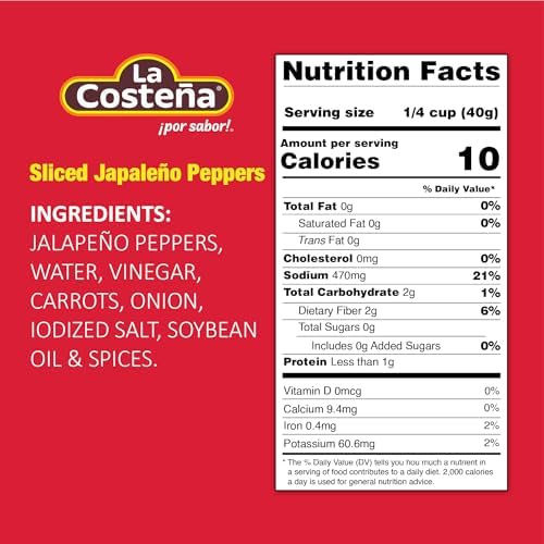 La Costeña Sliced Jalapeno Peppers - Pickled Jalapenos - Jalapeno Pepper - Hot Peppers for Mexican Food, Guacamole, Spicy Nacho & Taco Toppings, Enchiladas & Salsa - 28oz, 1 Pack Canned Jalapenos