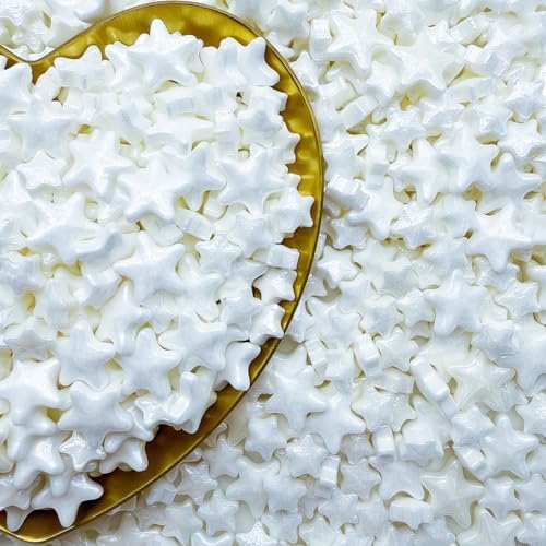 CandiJumpin Edible Stars for Cake Decorating, White Star Sprinkles Star Cake Decorations Edible Large Small White Stars Baby Shower Party Birthday Wedding Christmas Supplies 3 OZ