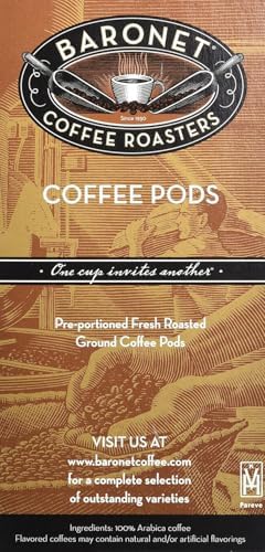 Baronet Coffee Organic ESE Espresso Pods - Espresso Roast , 7.2 Grams - Individually Wrapped for Freshness - Rich, Traditional Flavor - 18 Count (Pack of 3)
