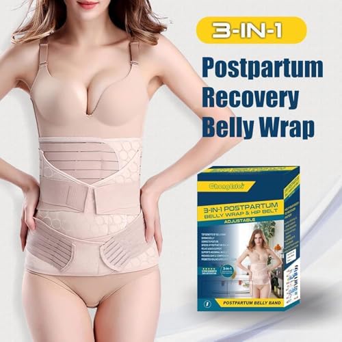 ChongErfei 3 in 1 Postpartum Support - Recovery Belly/waist/pelvis Belt Shapewear Slimming Girdle, Beige, L For Posture Correction