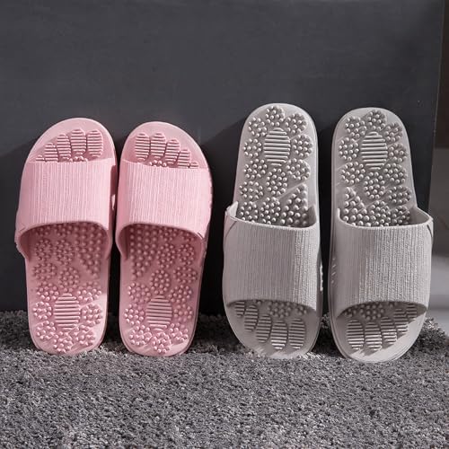 Acupressure Massage Slippers Therapeutic Reflexology Sandals for Foot Acupoint Massage Shiatsu Arch Pain Relief Non-Slip Massage Shoes for Bath Shower (Gray, 7.5-8)