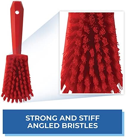 Vikan - 41924 Heavy Duty Sweep Hand Brush, Short-Handled Cleaning Brush and Scrubber, Polypropylene, Polyester Stiff Bristle, 10 Inch, Red