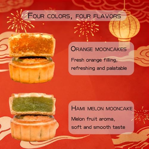 Phuumy Traditional Pastries Mooncakes,4Pcs, Mixed Flavors Moon Cake,Soft Skin And Sticky Golden Filling, Oily And Smooth Chinese New Year Snacks
